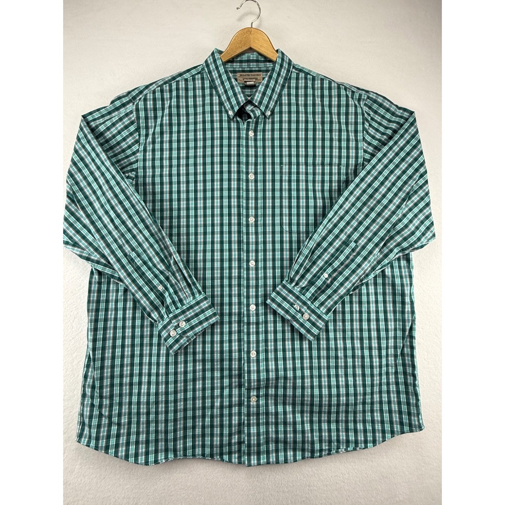 Duluth Trading Co Wrinklefighter Shirt Mens 2XLโ Tall Green Plaid Long Sleeve